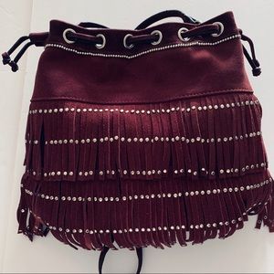 Fringe suede bucket bag